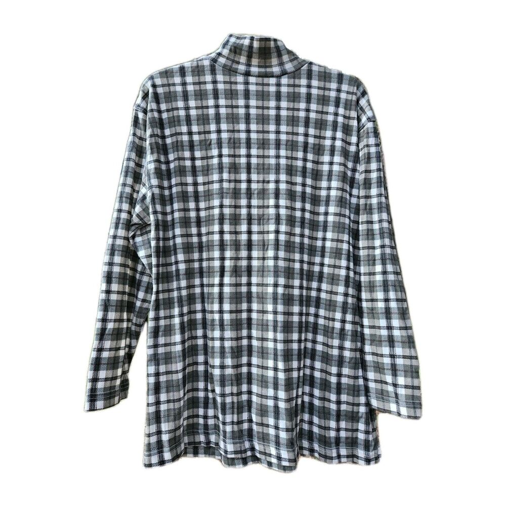 Vintage Plaid Mock Neck Top Womens Small Gray Black Tunic Swing Cozy Shirt - Picture 6 of 6
